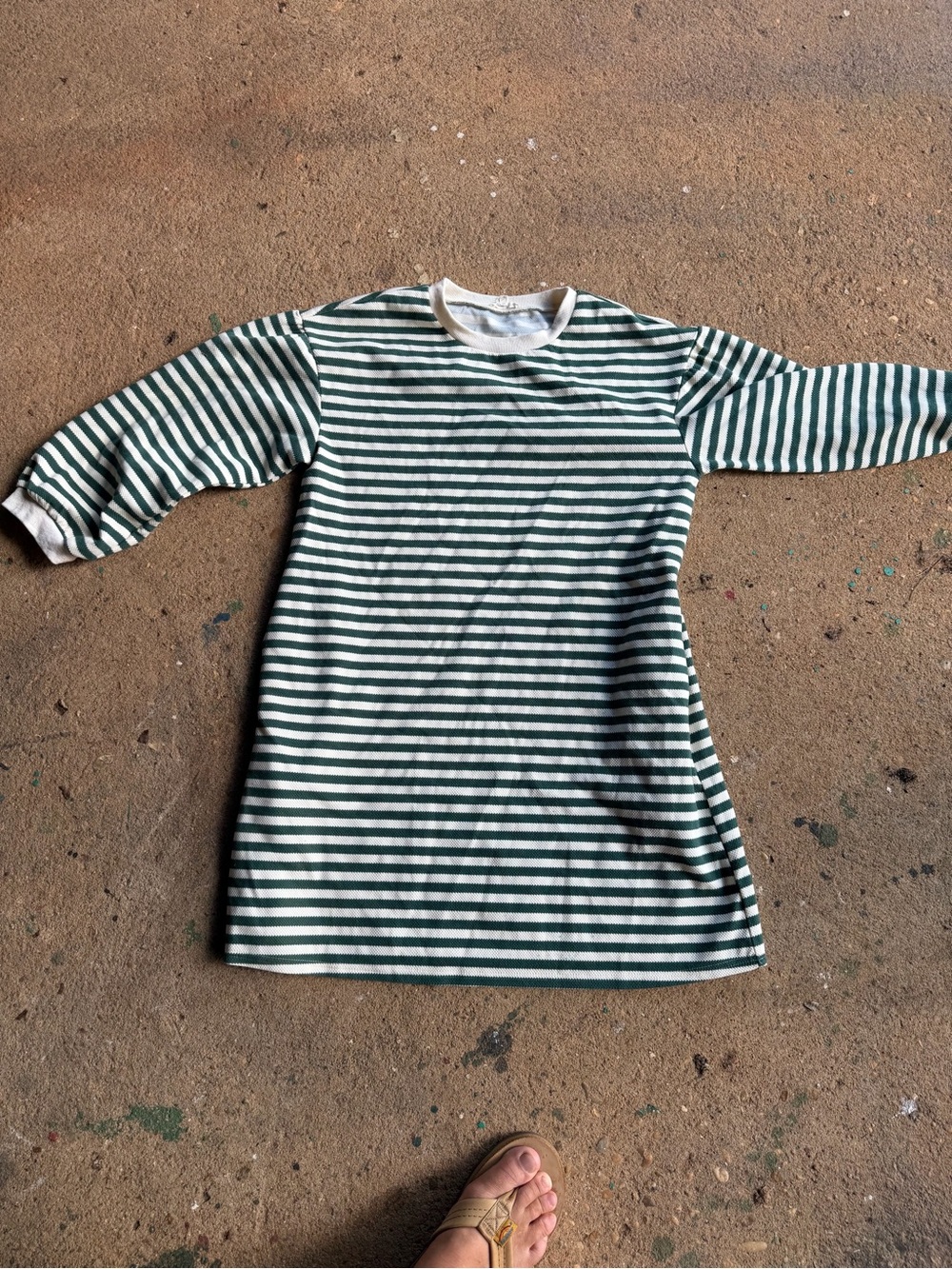 JODIFL Forest Green & White Striped Long-Sleeve Tee Dress